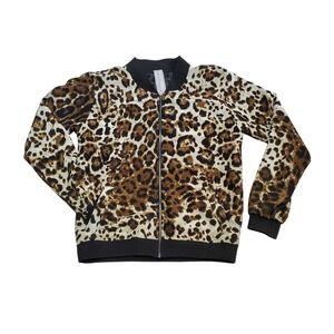Laila & Savannah Leopard Print Bomber‎ Jacket Silk Ribbed Cuffs Made in USA XS